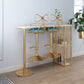 Glam Pub Height Dining Table Stone Top Pub Table with Gold Base 63"L x 15.7"W x 39.4"H Without Chairs Clearhalo 'Bar Furniture' 'Bar Tables' 'bar_tables' 'furn' 'furn_bar_tables' 'Furniture' 'Kitchen & Dining Furniture' 6297105