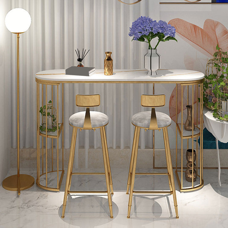 Oval Pub Table Bar Height Glam Bar Table for Indoor and Breakroom 55.1"L x 15.7"W x 41.3"H White-Gold Without Chairs Clearhalo 'Bar Furniture' 'Bar Tables' 'bar_tables' 'furn' 'furn_bar_tables' 'Furniture' 'Kitchen & Dining Furniture' 6297186