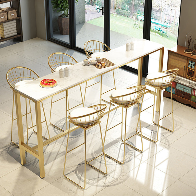 Modern Bar-height Table with White Faux Marble Top 41.3-inch Height Table for Patio Use 86.6"L x 15.7"W x 41.3"H Without Chairs Clearhalo 'Bar Furniture' 'Bar Tables' 'bar_tables' 'furn' 'furn_bar_tables' 'Furniture' 'Kitchen & Dining Furniture' 6297239