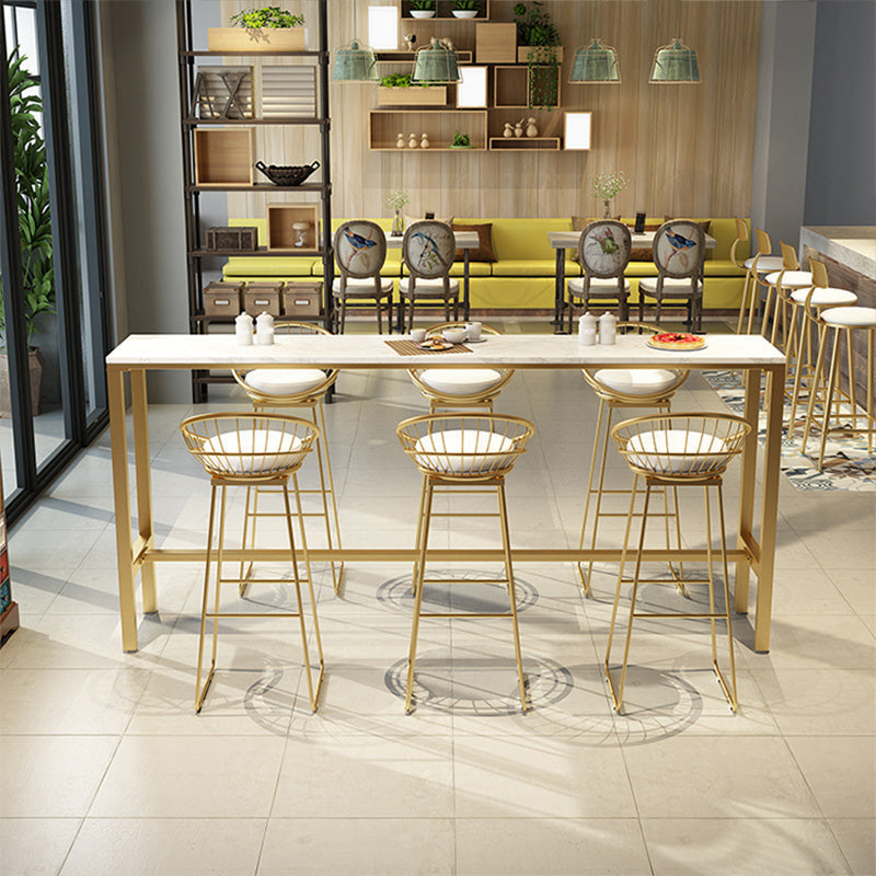 Modern Bar-height Table with White Faux Marble Top 41.3-inch Height Table for Patio Use 78.7"L x 15.7"W x 41.3"H Without Chairs Clearhalo 'Bar Furniture' 'Bar Tables' 'bar_tables' 'furn' 'furn_bar_tables' 'Furniture' 'Kitchen & Dining Furniture' 6297241