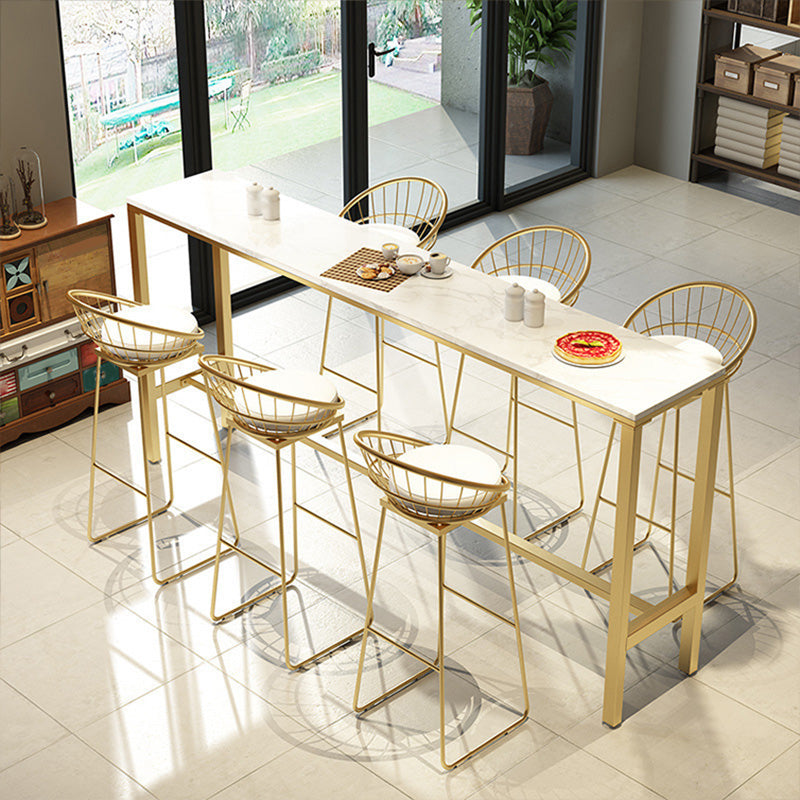 Modern Bar-height Table with White Faux Marble Top 41.3-inch Height Table for Patio Use 70.9"L x 15.7"W x 41.3"H Without Chairs Clearhalo 'Bar Furniture' 'Bar Tables' 'bar_tables' 'furn' 'furn_bar_tables' 'Furniture' 'Kitchen & Dining Furniture' 6297243