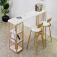Table de pub moderne à hauteur de bar avec plateau en faux marbre blanc et 3 étagères