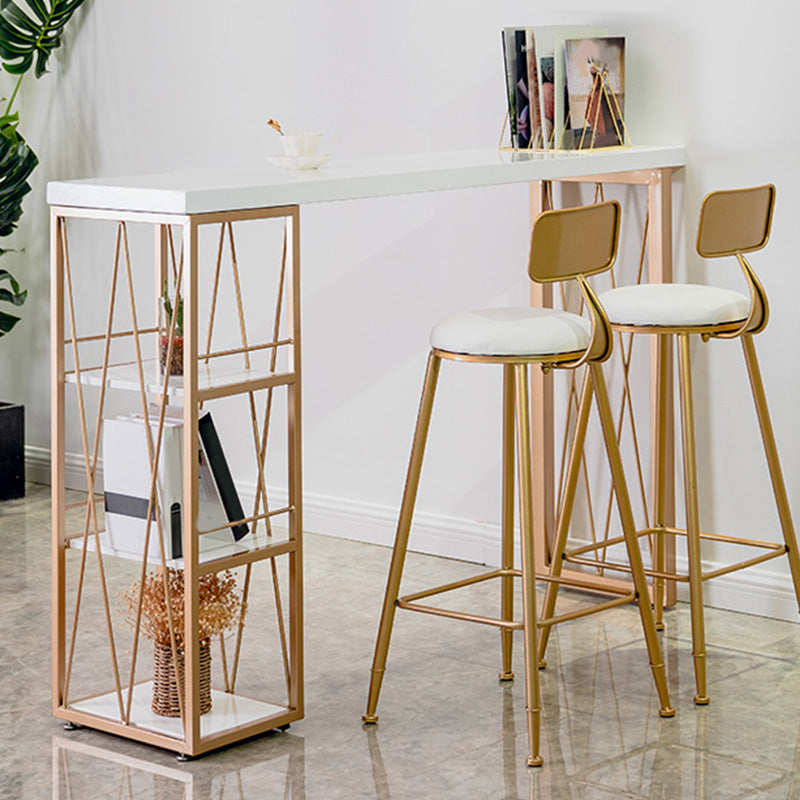Table de pub moderne à hauteur de bar avec plateau en faux marbre blanc et 3 étagères