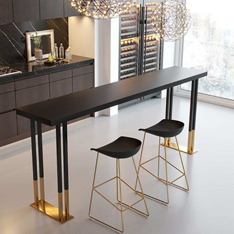 Black Wood Top Bar-height Table with Gold Legs and Metal Base Bar Table