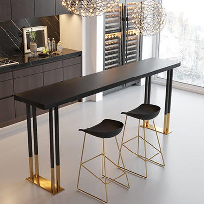 Black Wood Top Bar-height Table with Gold Legs and Metal Base Bar Table