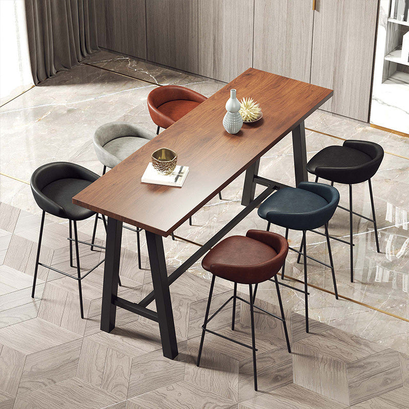 Modern Bar-height Table with Black Legs and Metal Base Bar Table 63"L x 23.6"W x 41.3"H Without Chairs Clearhalo 'Bar Furniture' 'Bar Tables' 'bar_tables' 'furn' 'furn_bar_tables' 'Furniture' 'Kitchen & Dining Furniture' 6297323