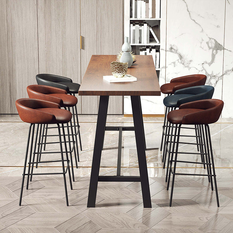 Modern Bar-height Table with Black Legs and Metal Base Bar Table 78.7"L x 23.6"W x 41.3"H Without Chairs Clearhalo 'Bar Furniture' 'Bar Tables' 'bar_tables' 'furn' 'furn_bar_tables' 'Furniture' 'Kitchen & Dining Furniture' 6297326