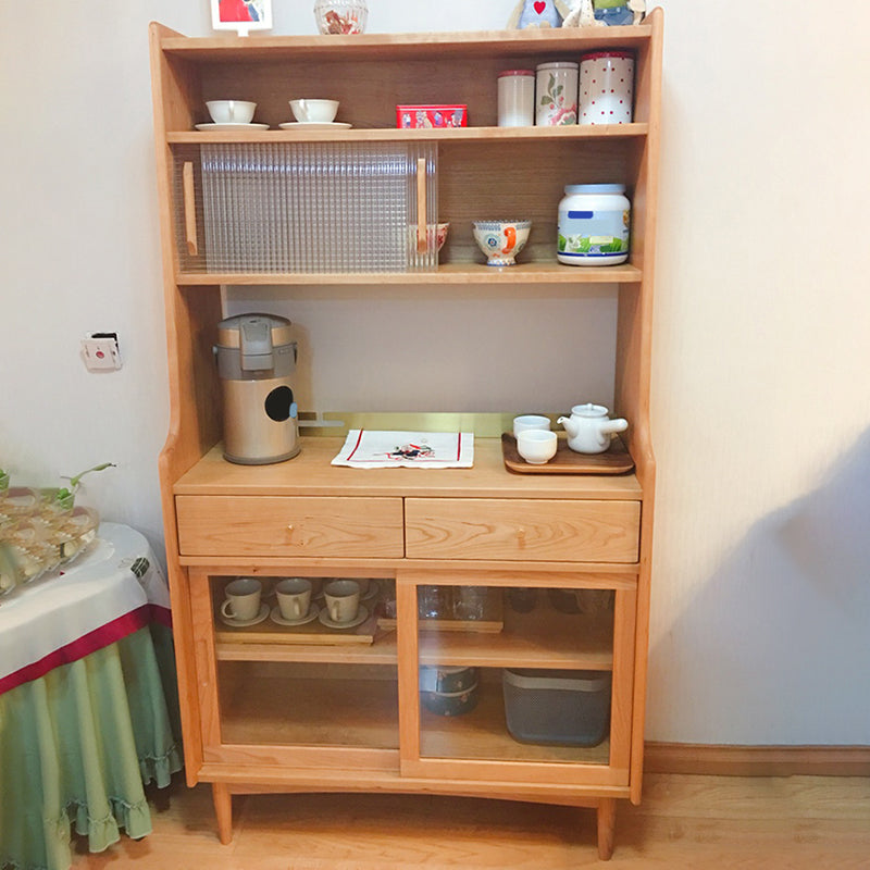 Modern Display Hutch Buffet Glass Door Hutch Cabinet for Dining Room 37"L x 16"W x 68"H Cherry Wood Clearhalo 'Display & China Cabinets' 'display_china_cabinets' 'furn' 'furn_display_china_cabinets' 'Furniture' 'Kitchen & Dining Furniture' 6297367