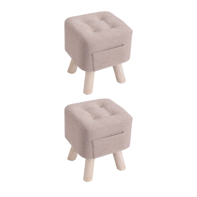 Modern Ottoman Fabric Upholstered Tufted Solid Color Pocket Square Ottoman with Chair Legs 11"L x 11"W x 14"H Beige 2 Piece Set Clearhalo 'furn' 'furn_ottomans_poufs' 'Furniture' 'Living Room Furniture' 'Ottomans & Poufs' 'ottomans_poufs' 6297826