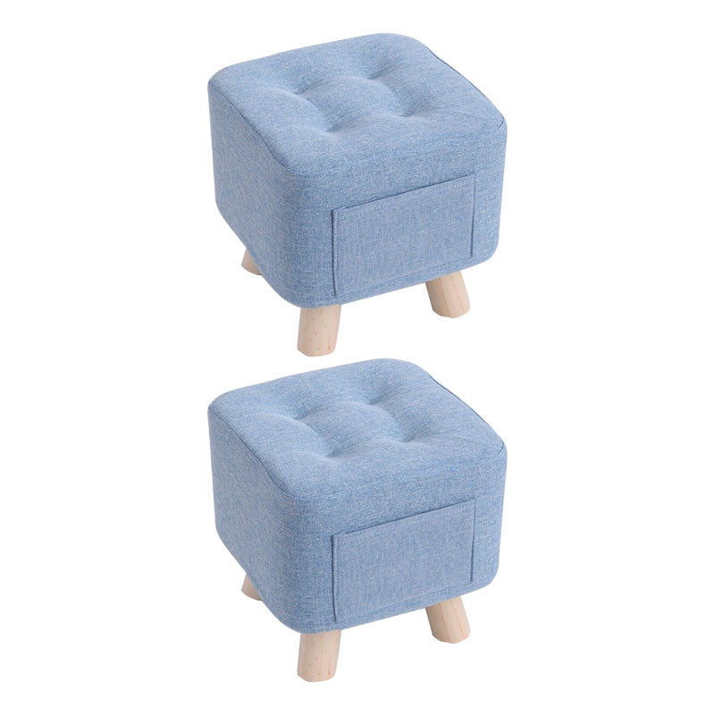 Modern Ottoman Fabric Upholstered Tufted Solid Color Pocket Square Ottoman with Chair Legs 11.4"L x 11.4"W x 11"H Blue 2 Piece Set Clearhalo 'furn' 'furn_ottomans_poufs' 'Furniture' 'Living Room Furniture' 'Ottomans & Poufs' 'ottomans_poufs' 6297831