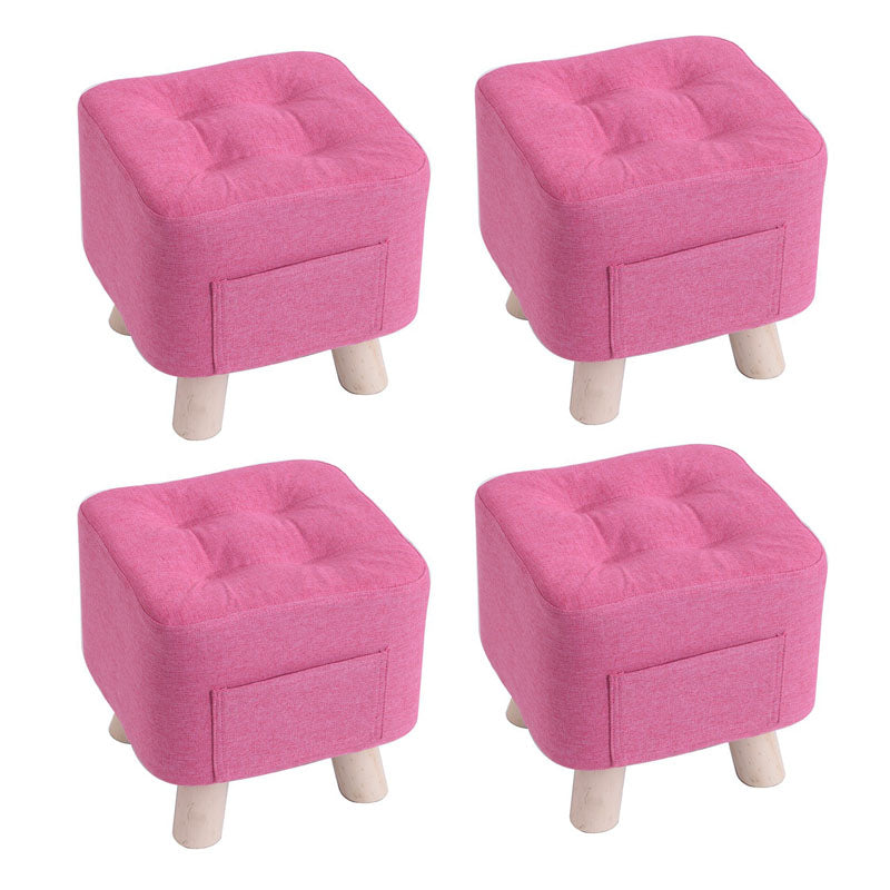 Modern Ottoman Fabric Upholstered Tufted Solid Color Pocket Square Ottoman with Chair Legs 11.4"L x 11.4"W x 11"H Pink 4 Piece Set Clearhalo 'furn' 'furn_ottomans_poufs' 'Furniture' 'Living Room Furniture' 'Ottomans & Poufs' 'ottomans_poufs' 6297844