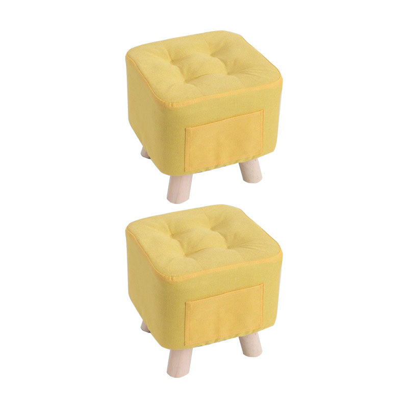 Modern Ottoman Fabric Upholstered Tufted Solid Color Pocket Square Ottoman with Chair Legs 11.4"L x 11.4"W x 11"H Yellow 2 Piece Set Clearhalo 'furn' 'furn_ottomans_poufs' 'Furniture' 'Living Room Furniture' 'Ottomans & Poufs' 'ottomans_poufs' 6297847