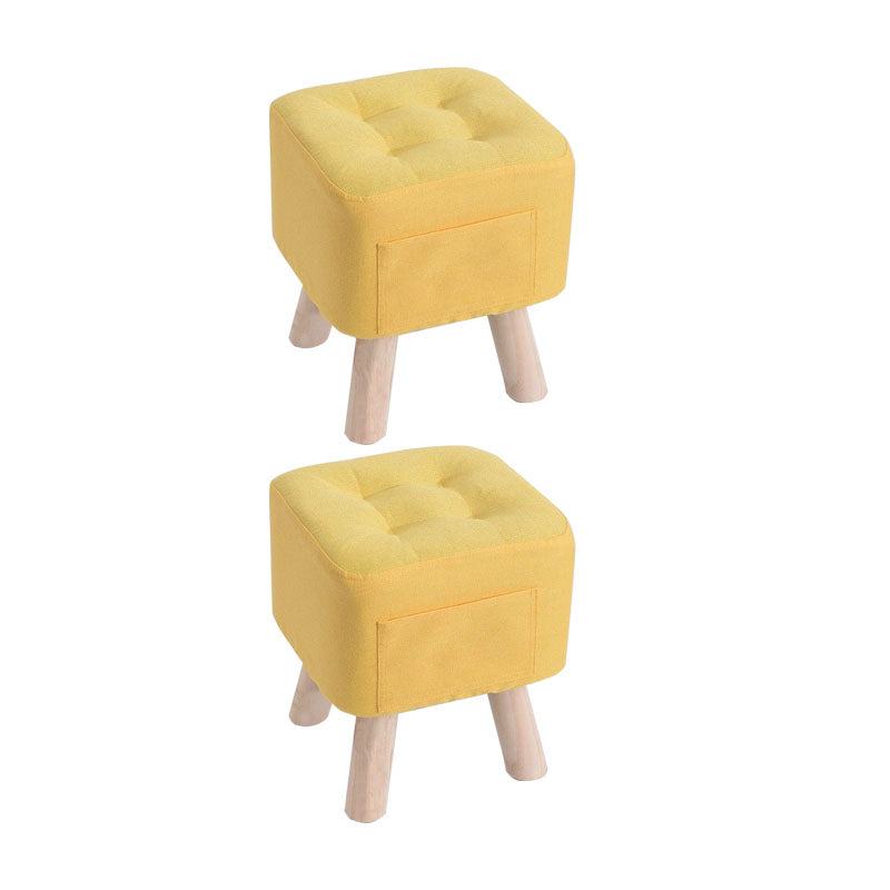 Modern Ottoman Fabric Upholstered Tufted Solid Color Pocket Square Ottoman with Chair Legs 11"L x 11"W x 14"H Yellow 2 Piece Set Clearhalo 'furn' 'furn_ottomans_poufs' 'Furniture' 'Living Room Furniture' 'Ottomans & Poufs' 'ottomans_poufs' 6297849