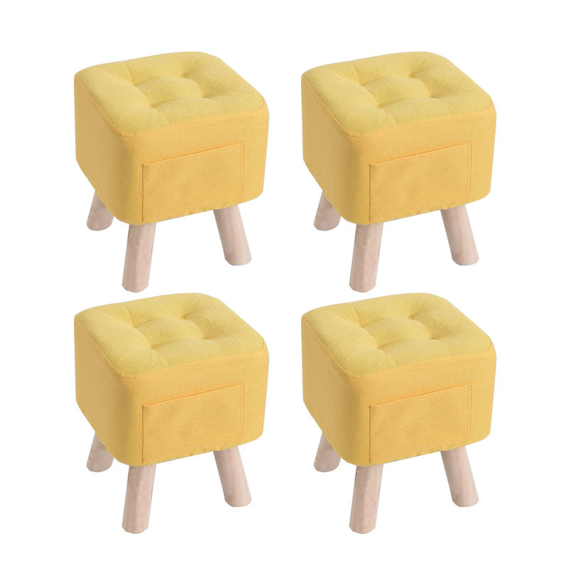 Modern Ottoman Fabric Upholstered Tufted Solid Color Pocket Square Ottoman with Chair Legs 11"L x 11"W x 14"H Yellow 4 Piece Set Clearhalo 'furn' 'furn_ottomans_poufs' 'Furniture' 'Living Room Furniture' 'Ottomans & Poufs' 'ottomans_poufs' 6297850