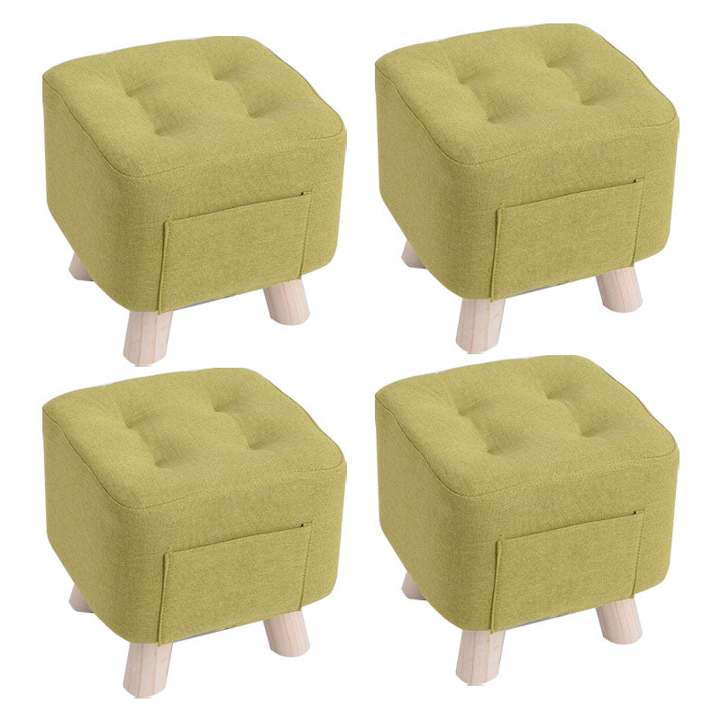 Modern Ottoman Fabric Upholstered Tufted Solid Color Pocket Square Ottoman with Chair Legs 11.4"L x 11.4"W x 11"H Green 4 Piece Set Clearhalo 'furn' 'furn_ottomans_poufs' 'Furniture' 'Living Room Furniture' 'Ottomans & Poufs' 'ottomans_poufs' 6297852