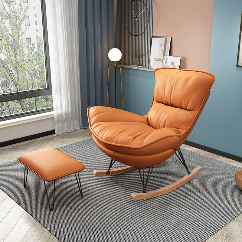 Contemporary Rocker Upholstered Tufted Cushions with Dark legs Glider Rocking Chair with Ottomans Orange Clearhalo 'Chairs & Seating' 'furn' 'furn_rocking_chairs' 'Furniture' 'Living Room Furniture' 'Rocking Chairs' 'rocking_chairs' 6298003