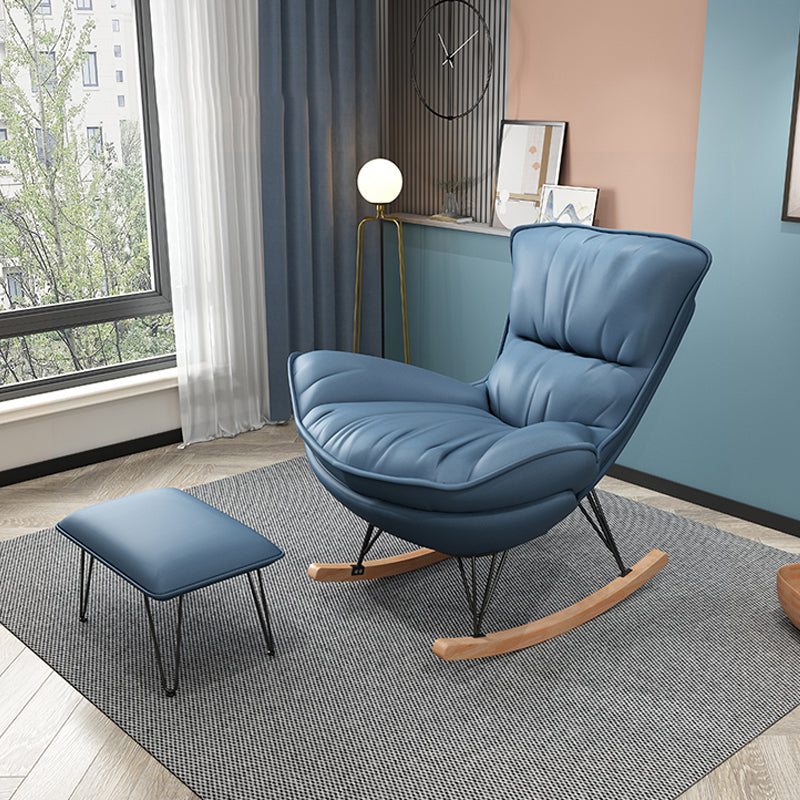 Contemporary Rocker Upholstered Tufted Cushions with Dark legs Glider Rocking Chair with Ottomans Lake Blue Clearhalo 'Chairs & Seating' 'furn' 'furn_rocking_chairs' 'Furniture' 'Living Room Furniture' 'Rocking Chairs' 'rocking_chairs' 6298004