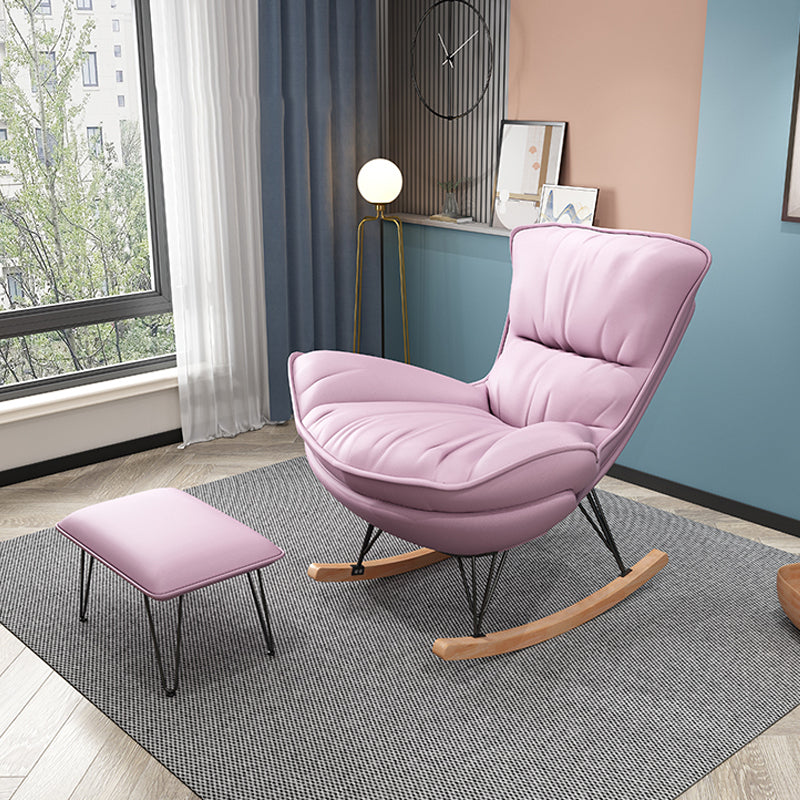 Contemporary Rocker Upholstered Tufted Cushions with Dark legs Glider Rocking Chair with Ottomans Pink Clearhalo 'Chairs & Seating' 'furn' 'furn_rocking_chairs' 'Furniture' 'Living Room Furniture' 'Rocking Chairs' 'rocking_chairs' 6298010