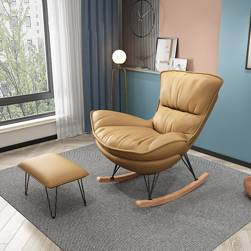 Contemporary Rocker Upholstered Tufted Cushions with Dark legs Glider Rocking Chair with Ottomans Brown Yellow Clearhalo 'Chairs & Seating' 'furn' 'furn_rocking_chairs' 'Furniture' 'Living Room Furniture' 'Rocking Chairs' 'rocking_chairs' 6298011