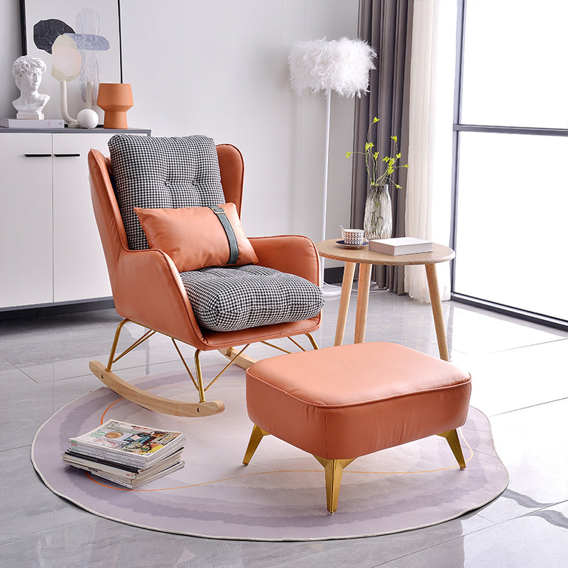 Faux Leather Modern Rocking Chair Water Resistant Rocker Chair with Pillow Orange Rocking Chair with Ottomans Clearhalo 'Chairs & Seating' 'furn' 'furn_rocking_chairs' 'Furniture' 'Living Room Furniture' 'Rocking Chairs' 'rocking_chairs' 6298071