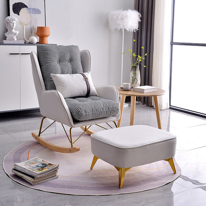 Faux Leather Modern Rocking Chair Water Resistant Rocker Chair with Pillow Off-White Rocking Chair with Ottomans Clearhalo 'Chairs & Seating' 'furn' 'furn_rocking_chairs' 'Furniture' 'Living Room Furniture' 'Rocking Chairs' 'rocking_chairs' 6298072