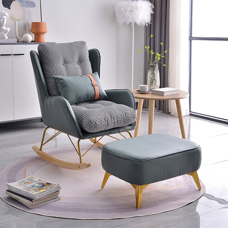 Faux Leather Modern Rocking Chair Water Resistant Rocker Chair with Pillow Blackish Green Rocking Chair with Ottomans Clearhalo 'Chairs & Seating' 'furn' 'furn_rocking_chairs' 'Furniture' 'Living Room Furniture' 'Rocking Chairs' 'rocking_chairs' 6298074