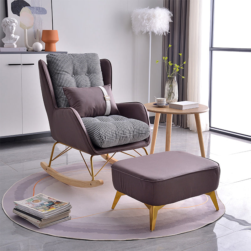 Faux Leather Modern Rocking Chair Water Resistant Rocker Chair with Pillow Brown Rocking Chair with Ottomans Clearhalo 'Chairs & Seating' 'furn' 'furn_rocking_chairs' 'Furniture' 'Living Room Furniture' 'Rocking Chairs' 'rocking_chairs' 6298076