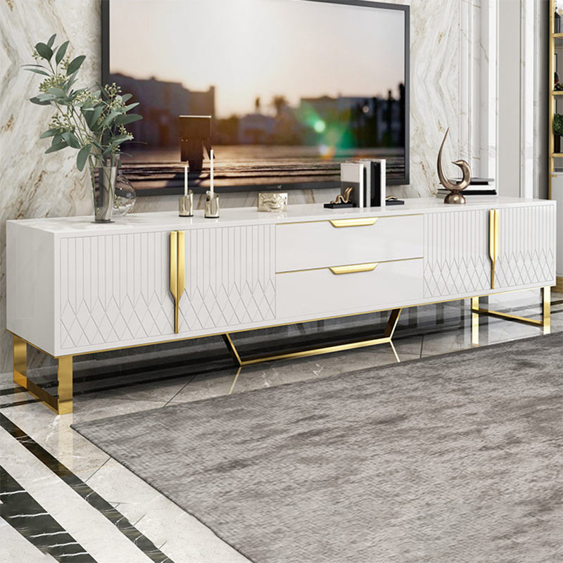 Glam Glass TV Stand Console Enclosed Storage TV Media Stand for Living Room White Clearhalo 'furn' 'furn_tv_stands_entertainment_centers' 'Furniture' 'Living Room Furniture' 'TV Stands & Entertainment Centers' 'TV Stands & Media Storage Furniture' 'tv_stands_entertainment_centers' 6298963