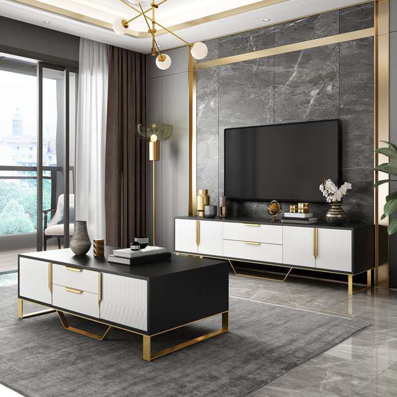 Glam Glass TV Stand Console Enclosed Storage TV Media Stand for Living Room Clearhalo 'furn' 'furn_tv_stands_entertainment_centers' 'Furniture' 'Living Room Furniture' 'TV Stands & Entertainment Centers' 'TV Stands & Media Storage Furniture' 'tv_stands_entertainment_centers' 6298964