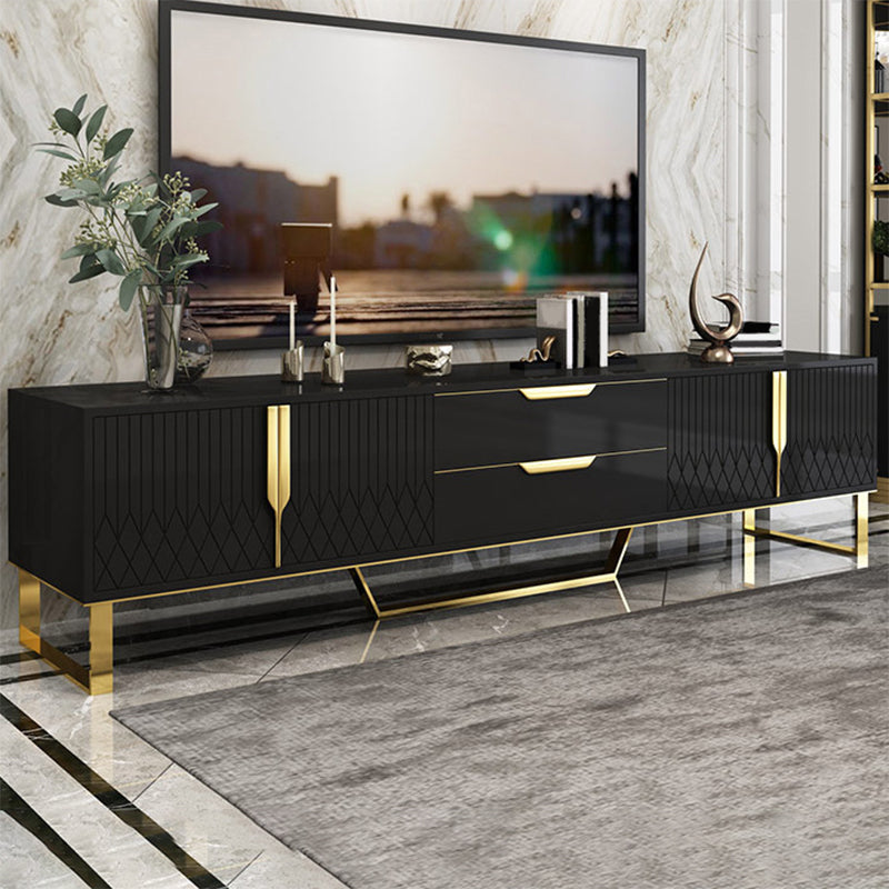 Glam Glass TV Stand Console Enclosed Storage TV Media Stand for Living Room Black Clearhalo 'furn' 'furn_tv_stands_entertainment_centers' 'Furniture' 'Living Room Furniture' 'TV Stands & Entertainment Centers' 'TV Stands & Media Storage Furniture' 'tv_stands_entertainment_centers' 6298965