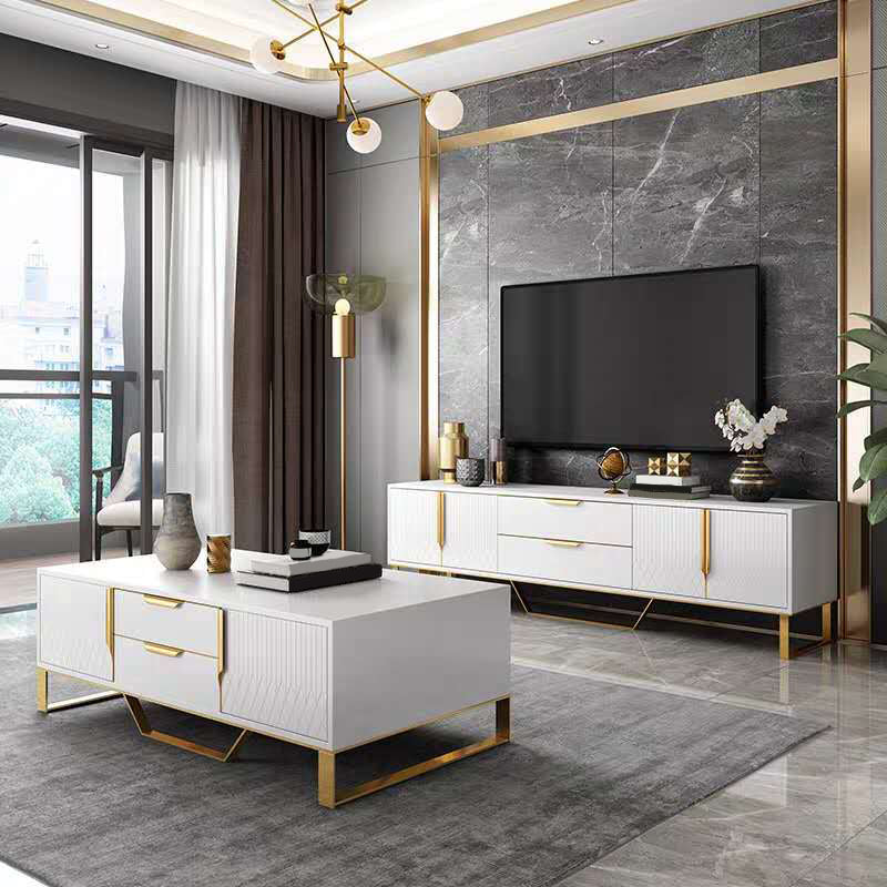 Glam Glass TV Stand Console Enclosed Storage TV Media Stand for Living Room Clearhalo 'furn' 'furn_tv_stands_entertainment_centers' 'Furniture' 'Living Room Furniture' 'TV Stands & Entertainment Centers' 'TV Stands & Media Storage Furniture' 'tv_stands_entertainment_centers' 6298966