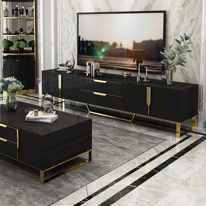 Glam Glass TV Stand Console Enclosed Storage TV Media Stand for Living Room Clearhalo 'furn' 'furn_tv_stands_entertainment_centers' 'Furniture' 'Living Room Furniture' 'TV Stands & Entertainment Centers' 'TV Stands & Media Storage Furniture' 'tv_stands_entertainment_centers' 6298975