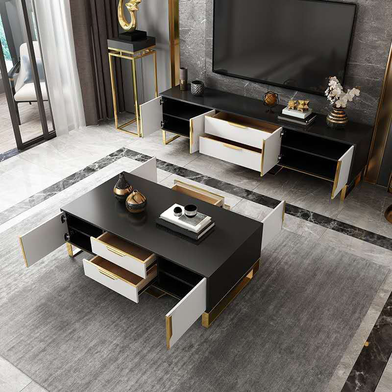 Glam Glass TV Stand Console Enclosed Storage TV Media Stand for Living Room Clearhalo 'furn' 'furn_tv_stands_entertainment_centers' 'Furniture' 'Living Room Furniture' 'TV Stands & Entertainment Centers' 'TV Stands & Media Storage Furniture' 'tv_stands_entertainment_centers' 6298977
