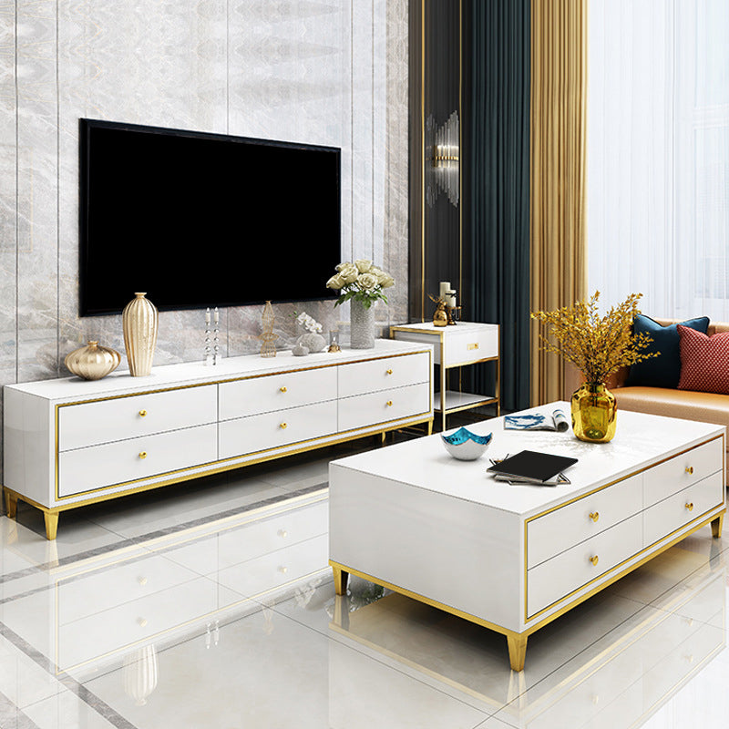 Glam Glass TV Stand Console Enclosed Storage TV Media Stand with Legs for Living Room Clearhalo 'furn' 'furn_tv_stands_entertainment_centers' 'Furniture' 'Living Room Furniture' 'TV Stands & Entertainment Centers' 'TV Stands & Media Storage Furniture' 'tv_stands_entertainment_centers' 6298996
