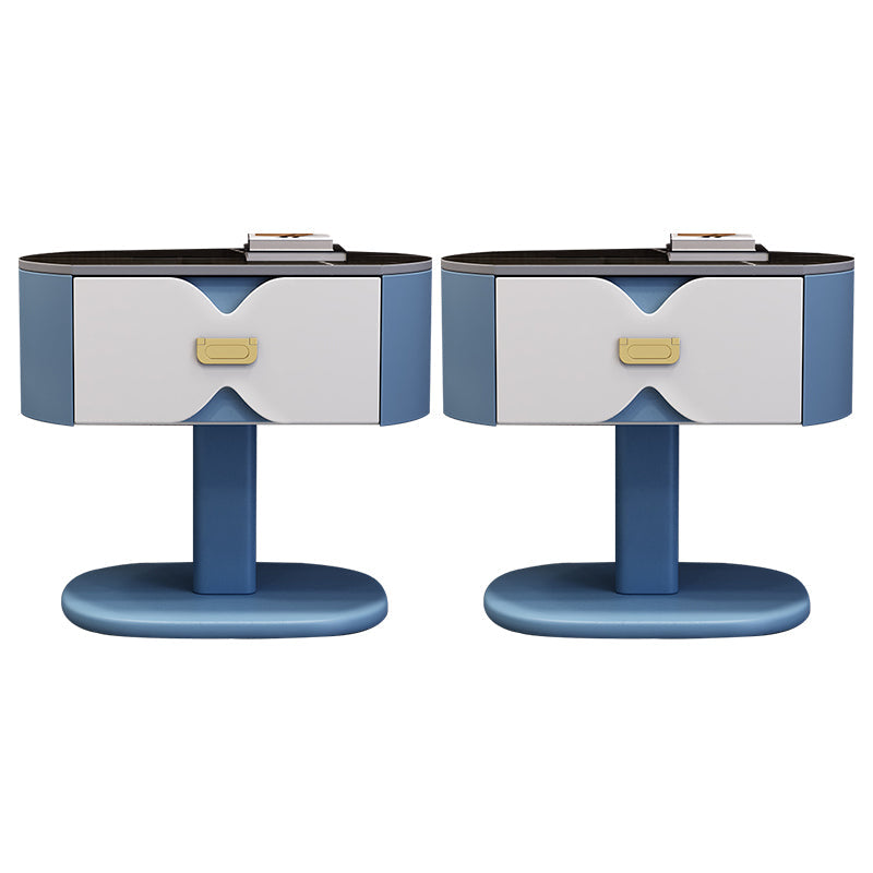 Drawer Storage Bedside Cabinet Modern Bed Nightstand for Bedroom Blue-White 2 Piece Set Clearhalo 'Bedroom Furniture' 'furn' 'furn_night_stand' 'Furniture' 'night_stand' 'Nightstands' 6299180