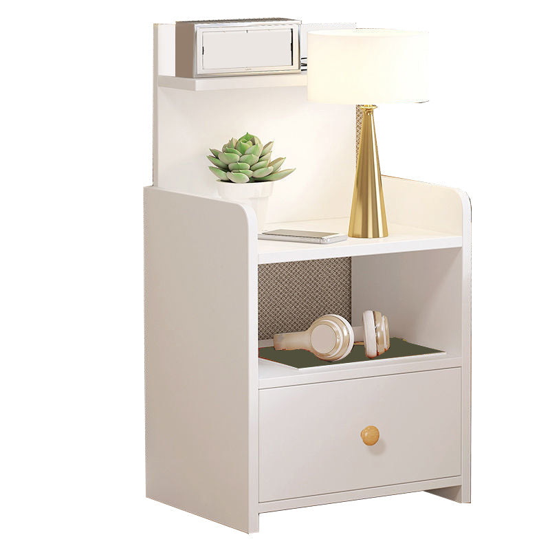 Mesa de madera dormitorio de almacenamiento abierto nocturno con cajón