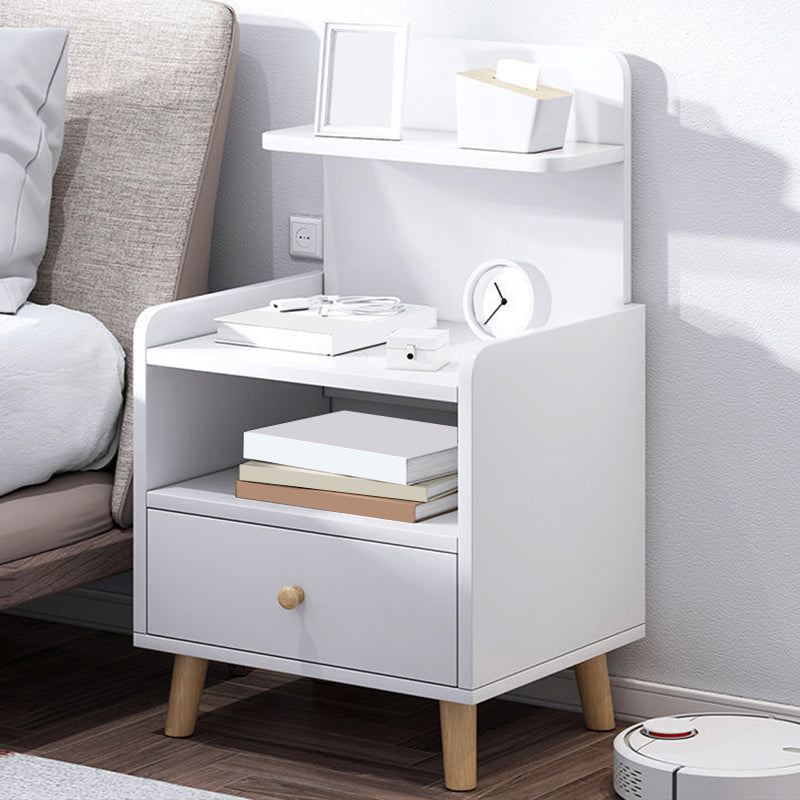 Mesa de madera dormitorio de almacenamiento abierto nocturno con cajón