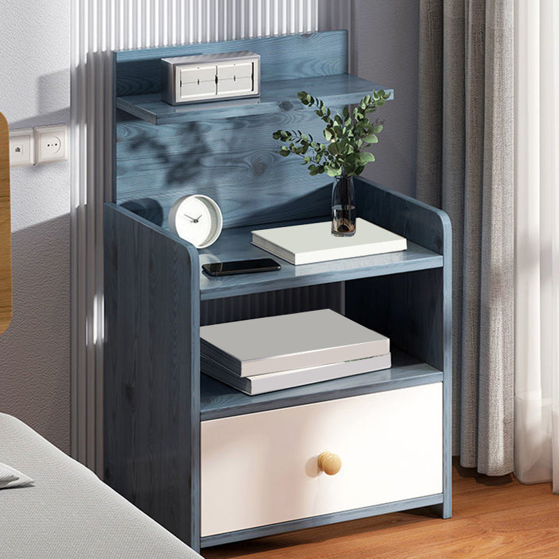 Mesa de madera dormitorio de almacenamiento abierto nocturno con cajón