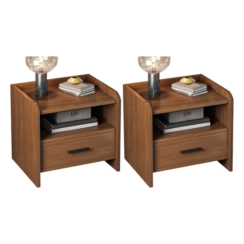 Contemporary Accent Table Nightstand Drawer Storage Night Table ,16.5" Tall Nut-Brown 2 Piece Set 1 Clearhalo 'Bedroom Furniture' 'furn' 'furn_night_stand' 'Furniture' 'night_stand' 'Nightstands' 6299304