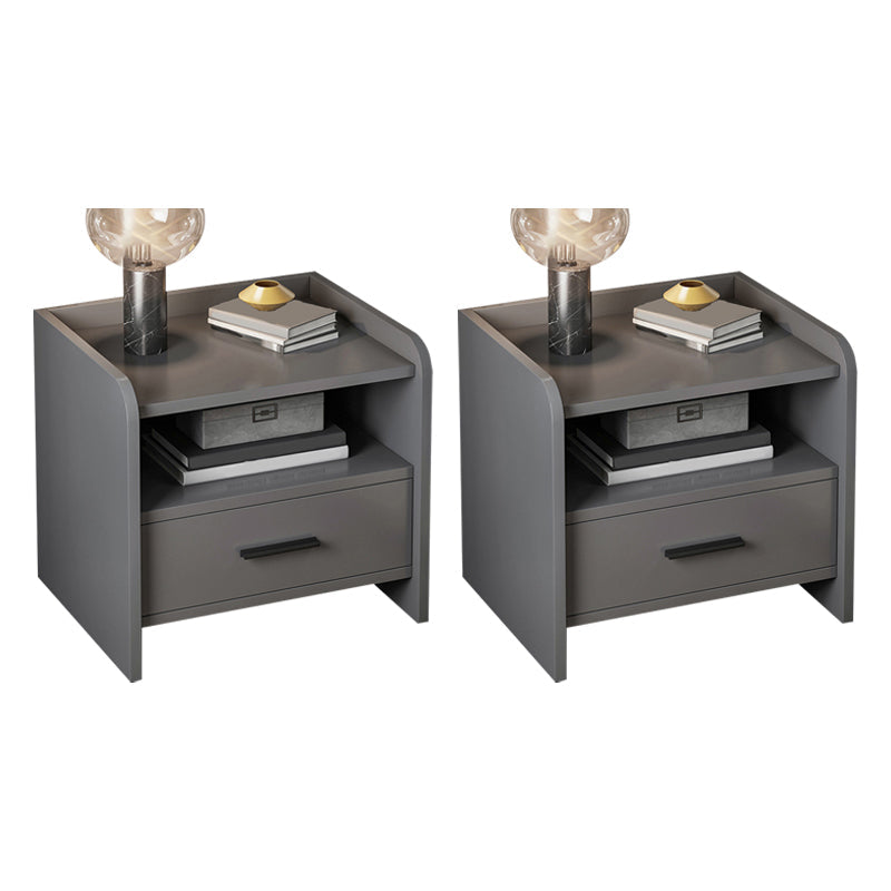 Contemporary Accent Table Nightstand Drawer Storage Night Table ,16.5" Tall Grey 2 Piece Set 1 Clearhalo 'Bedroom Furniture' 'furn' 'furn_night_stand' 'Furniture' 'night_stand' 'Nightstands' 6299307