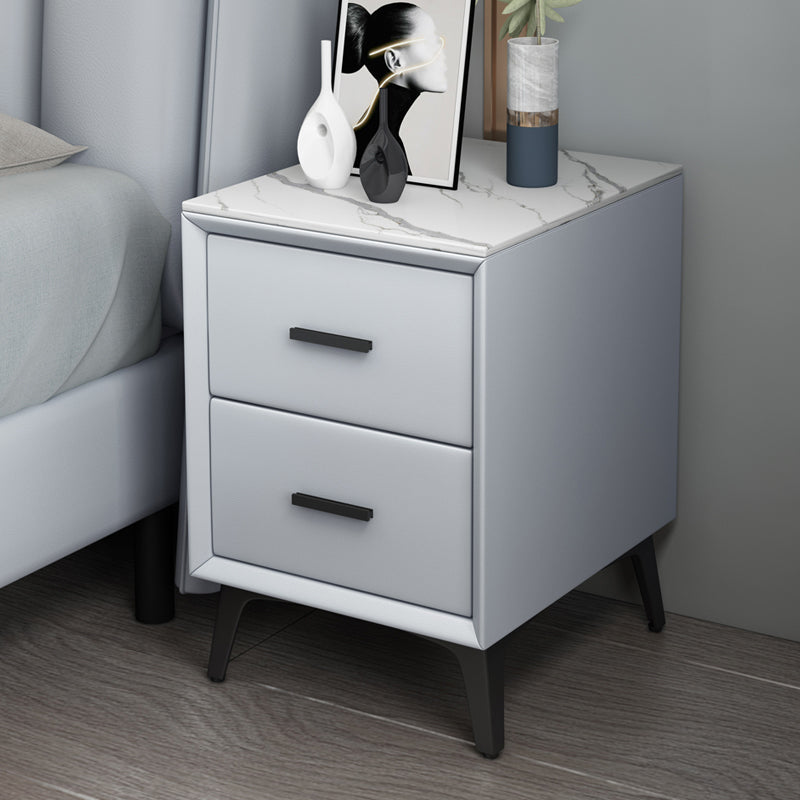 Modern Slate Top Night Table Bedroom 2 Drawers Night Stand with Legs 20"L x 16"W x 19"H Grey Clearhalo 'Bedroom Furniture' 'furn' 'furn_night_stand' 'Furniture' 'night_stand' 'Nightstands' 6299373