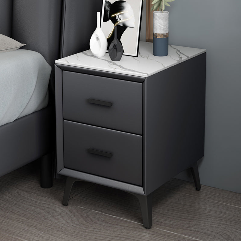 Modern Slate Top Night Table Bedroom 2 Drawers Night Stand with Legs 20"L x 16"W x 19"H Dark Gray Clearhalo 'Bedroom Furniture' 'furn' 'furn_night_stand' 'Furniture' 'night_stand' 'Nightstands' 6299374