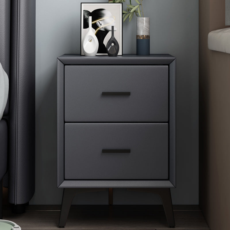 Modern Slate Top Night Table Bedroom 2 Drawers Night Stand with Legs 18"L x 16"W x 19"H Dark Gray Clearhalo 'Bedroom Furniture' 'furn' 'furn_night_stand' 'Furniture' 'night_stand' 'Nightstands' 6299375