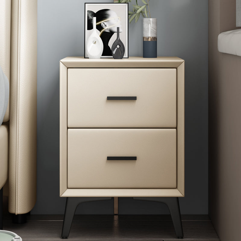 Modern Slate Top Night Table Bedroom 2 Drawers Night Stand with Legs 18"L x 16"W x 19"H Beige Clearhalo 'Bedroom Furniture' 'furn' 'furn_night_stand' 'Furniture' 'night_stand' 'Nightstands' 6299383