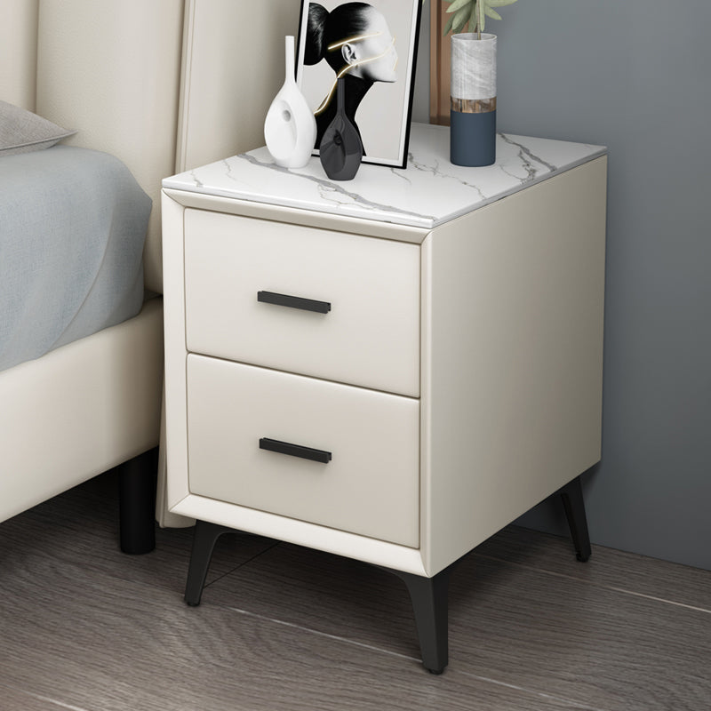 Modern Slate Top Night Table Bedroom 2 Drawers Night Stand with Legs 20"L x 16"W x 19"H Off-White Clearhalo 'Bedroom Furniture' 'furn' 'furn_night_stand' 'Furniture' 'night_stand' 'Nightstands' 6299384