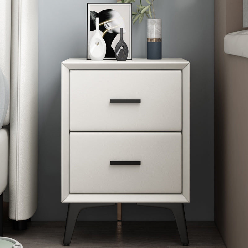 Modern Slate Top Night Table Bedroom 2 Drawers Night Stand with Legs 18"L x 16"W x 19"H Off-White Clearhalo 'Bedroom Furniture' 'furn' 'furn_night_stand' 'Furniture' 'night_stand' 'Nightstands' 6299385