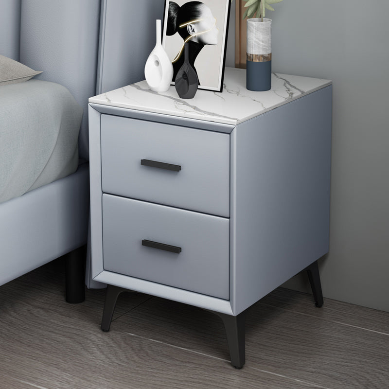 Modern Slate Top Night Table Bedroom 2 Drawers Night Stand with Legs 20"L x 16"W x 19"H Light Gray Clearhalo 'Bedroom Furniture' 'furn' 'furn_night_stand' 'Furniture' 'night_stand' 'Nightstands' 6299386