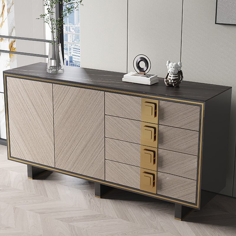Credenza di sideboard nera glam di credenza a 4 cassetti con 2 porte per soggiorno