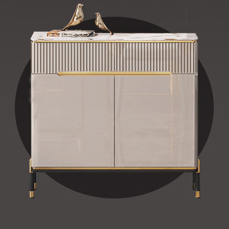 White Top Glam Buffet Sideboard Mirrored Cabinets 2-Drawer Dining Buffet 31"L x 14"W x 37"H Clearhalo 'buffet_sideboard' 'Buffets & Sideboards' 'furn' 'furn_buffet_sideboard' 'Furniture' 'Kitchen & Dining Furniture' 6300691
