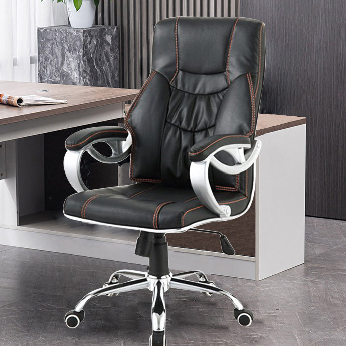 27 Inch Wide Contemporary Desk Chair Black Leather Office Chair 1 Piece Clearhalo 'furn' 'furn_office_chair' 'Furniture' 'Office Chairs' 'Office Furniture' 'office_chair' 6300916